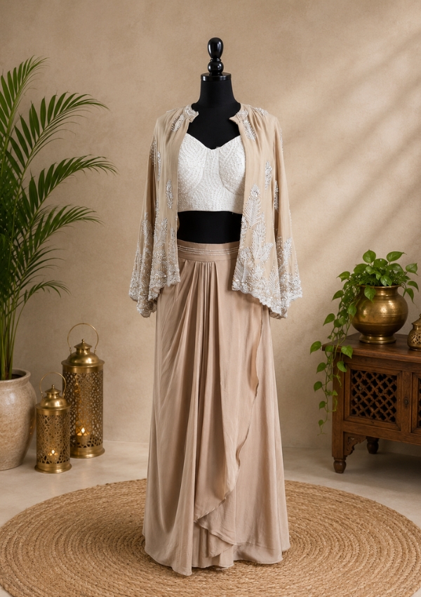 Beige Jacket Skirt Set